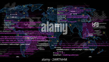 Immagine dei marcatori e dell'elaborazione dei dati sulla mappa mondiale Foto Stock