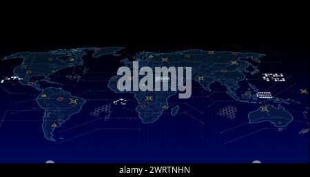 Immagine dei marcatori e dell'elaborazione dei dati sulla mappa mondiale Foto Stock