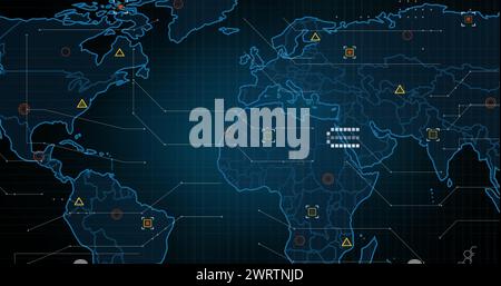 Immagine dei marcatori e dell'elaborazione dei dati sulla mappa mondiale Foto Stock