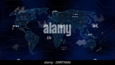 Immagine dell'elaborazione dei dati e dei marcatori sulla mappa mondiale Foto Stock