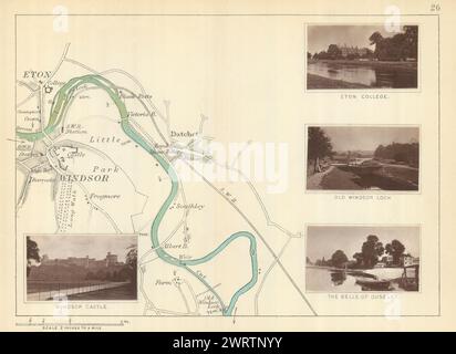 FIUME TAMIGI - Windsor - Eton - Datchet. Campane di Ouzeley. TUNT 1879 vecchia mappa Foto Stock