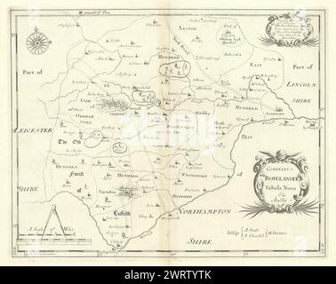 Rutland. "COMITATUS ROTELANDIAE' DI ROBERT MORDEN. A Uppingham & Oakham 1722 mappa Foto Stock