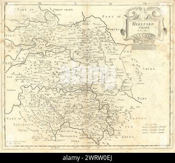 Herefordshire. "HEREFORD SHIRE' DI ROBERT MORDEN. Camden il Britannia 1722 mappa Foto Stock