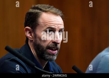 L'allenatore dell'Inghilterra Gareth Southgate durante un annuncio della squadra al Wembley Stadium di Londra. Data foto: Giovedì 14 marzo 2024. Foto Stock