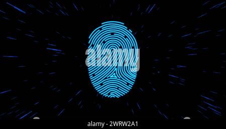 Immagine dell'elaborazione dei dati e dell'impronta biometrica su sfondo scuro Foto Stock