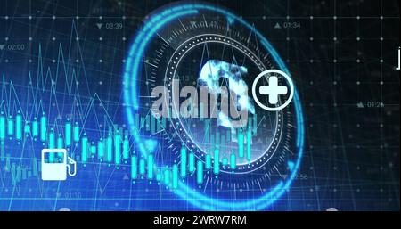 Immagine dei numeri che cambiano sulla rete di connessioni con statistiche Foto Stock