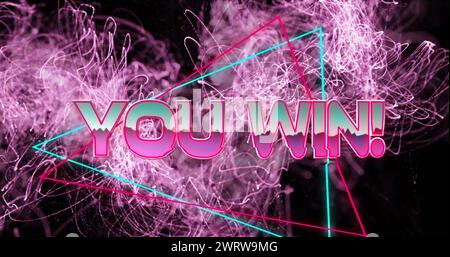 Immagine del tuo vincitore testo in lettere metalliche rosa sull'esplosione di tracce di luce rosa Foto Stock