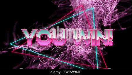 Immagine del tuo vincitore testo in lettere metalliche rosa sull'esplosione di tracce di luce rosa Foto Stock