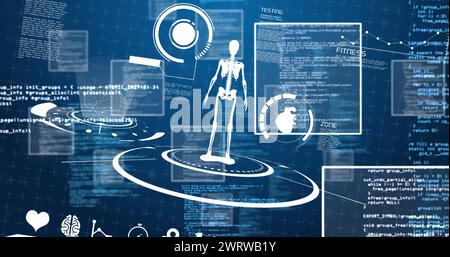 Immagine di icone mediche sull'elaborazione dei dati su sfondo nero Foto Stock