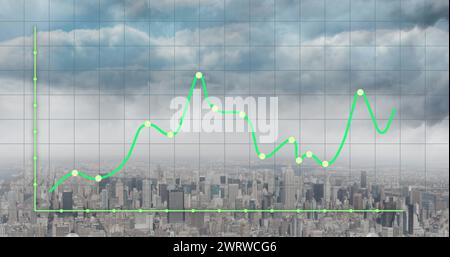 Immagine dell'elaborazione dei dati finanziari su un paesaggio urbano Foto Stock