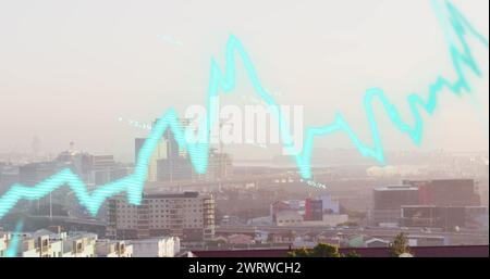 Immagine dell'elaborazione dei dati finanziari su un paesaggio urbano Foto Stock