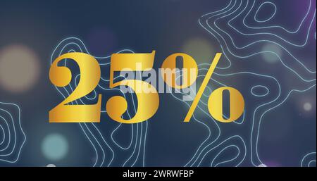 Immagine del 25% del numero in giallo su linee bianche della mappa sullo sfondo Foto Stock