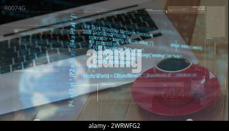 Immagine dell'elaborazione dei dati finanziari tramite computer portatile Foto Stock