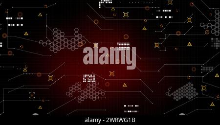 Immagine dei marcatori ed elaborazione dei dati su sfondo rosso Foto Stock