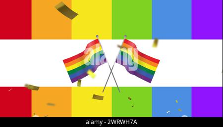 Immagine dei confetti che cadono sopra le bandiere lgbt Foto Stock