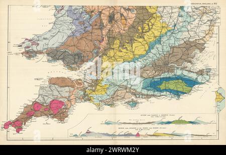 GEOLOGICA INGHILTERRA e GALLES (South sheet) mappa antica di GW BACON 1898 Old Foto Stock