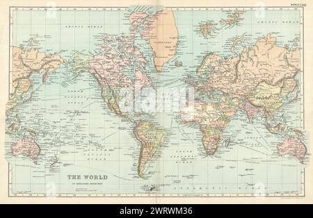 WORLD ON MERCATOR's PROJECTION mostra l'IMPERO BRITANNICO sulla mappa GW BACON 1898 Foto Stock