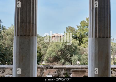 Atene, Grecia - 3 marzo 2024: Tempio di Efesto nell'antica Agorà Foto Stock