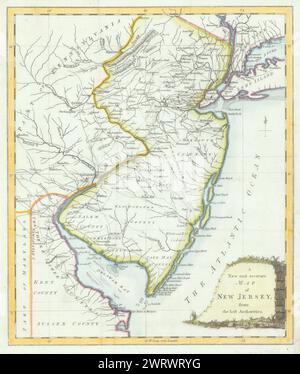Una nuova e accurata mappa del New Jersey… Universal Magazine 1780, antico antiquariato Foto Stock