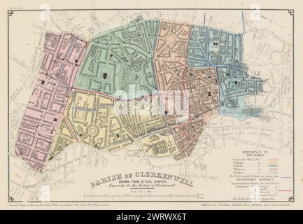 Parrocchia di Clerkenwell, tratta da un'indagine reale, di James Wyld 1865 vecchia mappa Foto Stock