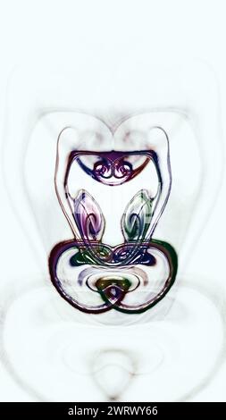 Elemento astratto: L'inchiostro dalla forma simmetrica fantasiosa blot su sfondo chiaro Foto Stock