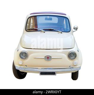 Firenze, Italia - 12 gennaio 2012: Classica Fiat 500 color Ceam. Vista frontale con occhiali personalizzabili. Foto Stock