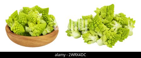 Romanesco broccoli cavolo o cavolfiore romano isolato su sfondo bianco con profondità di campo piena Foto Stock