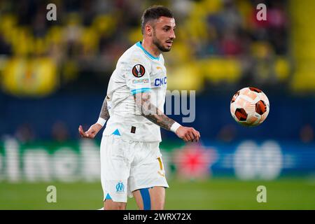 Villarreal, Spagna. 14 marzo 2024. Jonathan Clauss dell'Olympique Marseille durante la partita di UEFA Europa League, turno del 16, andata e ritorno, tra Villarreal CF e Olympique Marseille giocata allo stadio la ceramica il 14 marzo 2024 a Villarreal, Spagna. (Foto di Sergio Ruiz/PRESSINPHOTO) credito: PRESSINPHOTO SPORTS AGENCY/Alamy Live News Foto Stock