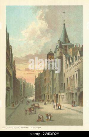 Old Tolbooth e Canongate, Edimburgo. Scozia antica cromolitografia 1891 Foto Stock