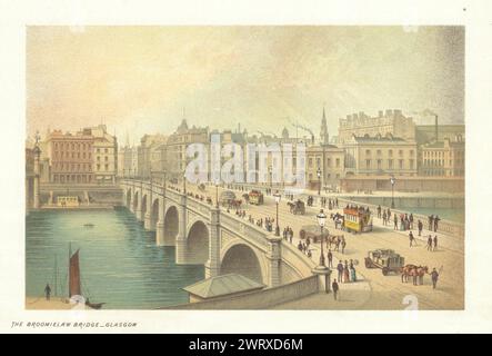 Il ponte Broomielaw, Glasgow. Scozia antica cromolitografia 1891 stampa Foto Stock
