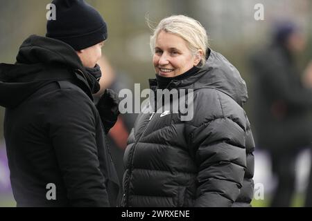 Everton FC vs Chelsea FC Women fa Cup Walton Hall Park Stadium LIVERPOOL INGHILTERRA 10 marzo 2024 la manager Emma Hayes del Chelsea durante la partita di fa Cup femminile tra Everton FC e Chelsea FC al Walton Hall Park Stadium di Liverpool il 10 marzo 2024 a Birkenhead, Inghilterra. Foto Alan Edwards Foto Stock