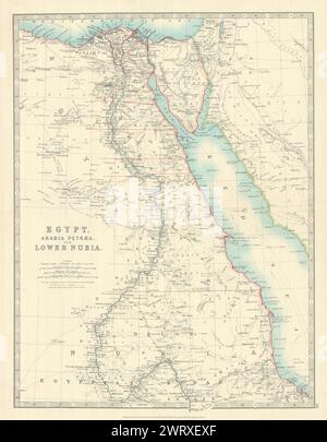 EGITTO ARABIA PETRAEA BASSA NUBIA. Valle del Nilo Mar Rosso Sharm El Sheikh 1913 mappa Foto Stock