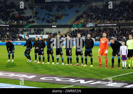 Brugge, Belgio. 14 marzo 2024. I giocatori del club sono stati fotografati in vista di una partita di calcio tra la squadra belga Club Brugge e la squadra norvegese Molde FK, giovedì 14 marzo 2024 a Brugge, la tappa di ritorno delle finali 1/8 della UEFA Conference League. BELGA FOTO KURT DESPLENTER credito: Belga News Agency/Alamy Live News Foto Stock