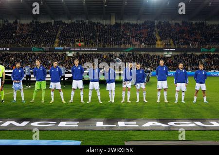 Brugge, Belgio. 14 marzo 2024. I giocatori di Molde sono stati fotografati in vista di una partita di calcio tra la squadra belga Club Brugge e la squadra norvegese Molde FK, giovedì 14 marzo 2024 a Brugge, la tappa di ritorno delle finali 1/8 della UEFA Conference League. BELGA FOTO KURT DESPLENTER credito: Belga News Agency/Alamy Live News Foto Stock