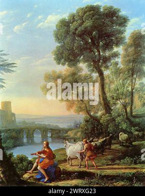 Paesaggio con Apollo che custodisce le mandrie di Admeto e mercurio che le ruba (1645), dipinto di Claude Lorrain Foto Stock