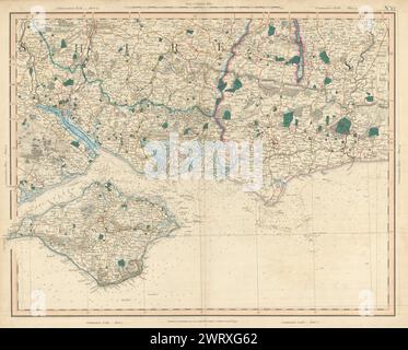 SOUTH DOWNS, SOLENT E ISOLA DI WIGHT. Se Hampshire & W Sussex Coast CARY 1832 mappa Foto Stock