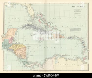 Isole delle Indie occidentali e America centrale. Caraibi. STANFORD 1896 vecchia mappa Foto Stock