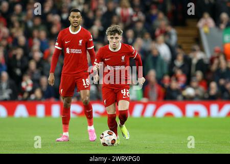 Liverpool, Regno Unito. 14 marzo 2024. Bobby Clark di Liverpool in azione. UEFA Europa League, turno di 16, partita di 2a tappa, Liverpool contro Sparta Praga ad Anfield a Liverpool giovedì 14 marzo 2024. Questa immagine può essere utilizzata solo per scopi editoriali. Solo per uso editoriale. foto di Chris Stading/Andrew Orchard fotografia sportiva/Alamy Live News crediti: Andrew Orchard fotografia sportiva/Alamy Live News Foto Stock