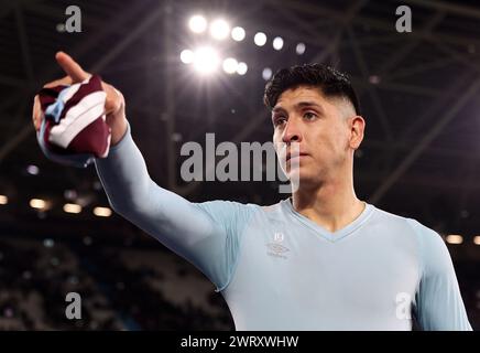 Londra, Regno Unito. 14 marzo 2024. Edson Alvarez del West Ham United durante la partita della UEFA Europa League Round of 16 al London Stadium di Londra. Il credito per immagini dovrebbe essere: David Klein/Sportimage Credit: Sportimage Ltd/Alamy Live News Foto Stock