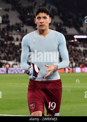 Londra, Regno Unito. 14 marzo 2024. Edson Alvarez del West Ham United durante la partita della UEFA Europa League Round of 16 al London Stadium di Londra. Il credito per immagini dovrebbe essere: David Klein/Sportimage Credit: Sportimage Ltd/Alamy Live News Foto Stock