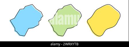 Profilo nero e silhouette country colorate in Lesotho in tre diversi livelli di morbidezza. Mappe semplificate. Icone vettoriali isolate su sfondo bianco. Illustrazione Vettoriale