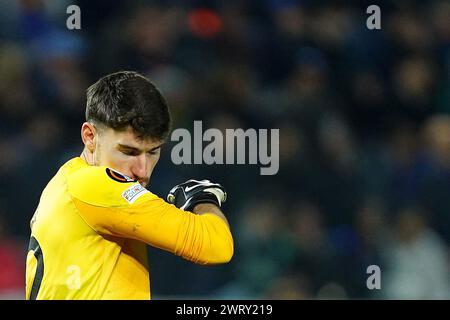 Bergamo, Italia. 14 marzo 2024. Franco Israel di Sporting durante la partita di calcio UEFA Europa League tra l'Atalanta BC e lo Sporting Lisboa allo stadio Gewiss di Bergamo - Italia - giovedì 14 marzo 2024. Sport - calcio . (Foto di Spada/LaPresse) credito: LaPresse/Alamy Live News Foto Stock