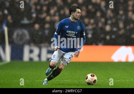 Glasgow, Regno Unito. 14 marzo 2024. Scott Wright dei Rangers durante la partita UEFA Europa League Round of 16 all'Ibrox Stadium di Glasgow. Il credito per immagini dovrebbe essere: Neil Hanna/Sportimage Credit: Sportimage Ltd/Alamy Live News Foto Stock