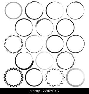 Una collezione di cerchi in vari stili, da tinta unita a testurizzata, perfetta per loghi o grafica. Illustrazione vettoriale. EPS 10. Illustrazione Vettoriale