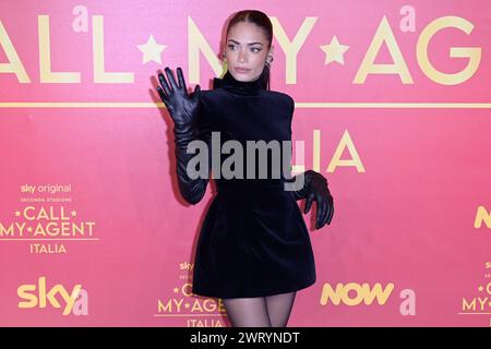 Roma, Italia. 14 marzo 2024. Elodie partecipa al Black carpet del programma televisivo di Sky "Call My Agent Italia 2" allo Space Cinema moderno. (Foto di Mario Cartelli/SOPA Images/Sipa USA) credito: SIPA USA/Alamy Live News Foto Stock