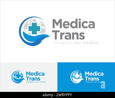 disegni del logo del trasporto mondiale medico per il servizio logistico sanitario Illustrazione Vettoriale