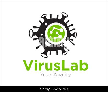 disegni di logo di ricerca virus per il logo di ricerca medica e di laboratorio Illustrazione Vettoriale