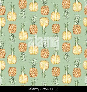 Motivo senza cuciture con ananas acquerelli Foto Stock