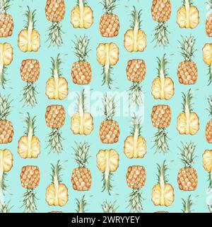 Motivo senza cuciture con ananas acquerelli Foto Stock