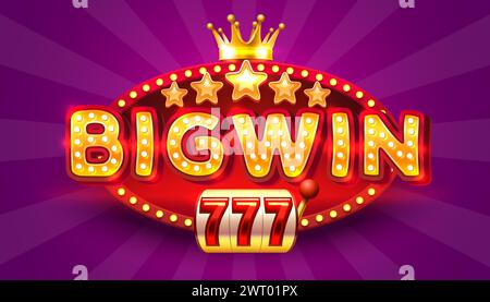 Etichetta BigWin, slot machine, Vegas notturna. Vettore Illustrazione Vettoriale